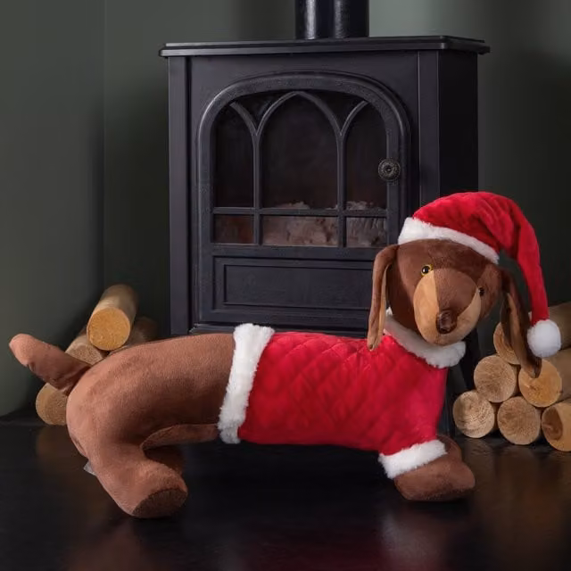 Samuel ALEXANDER Donovan Dachshund Christmas Decoration, Red and White Plush Tabletop Animal – 1