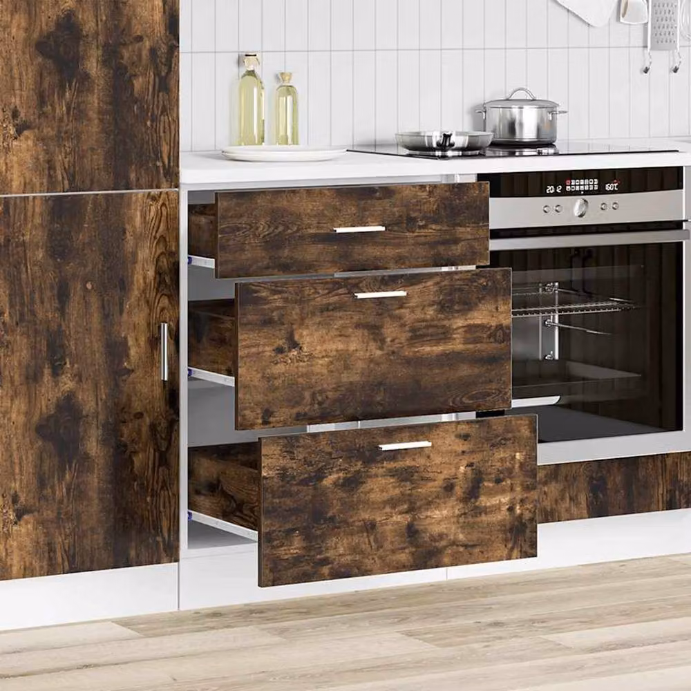 Berkfield Home Modern Freestanding Kitchen Base Unit in Brown Smoked Oak Wood – 2