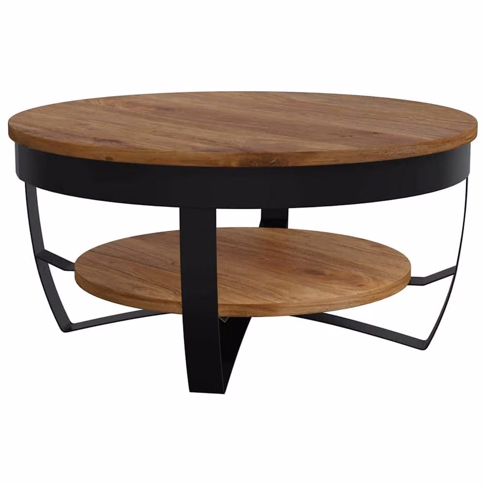 Berkfield Home Beautiful Round Coffee Table in Brown Solid Acacia Wood W/D/H: 65 x 65 x 32 cm – 2