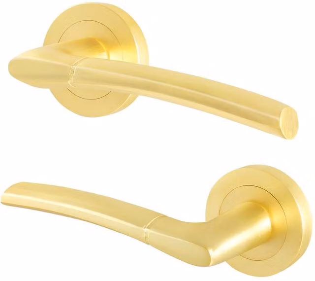 AFIT Satin Brass Round Rose Internal Lever Door Handles, Gold, 1 Pair – 1