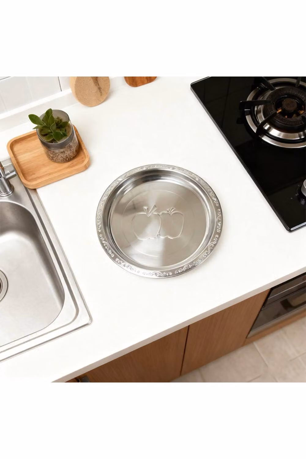 KDMD 19 Inch Stainless Steel Serving Platter with Apple Pattern Mirror Finish in Silver – 3