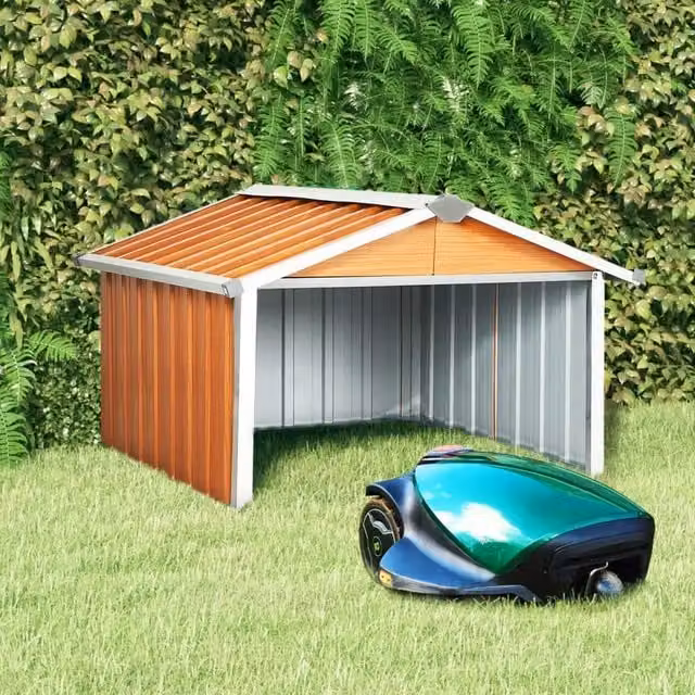 Berkfield Home Robot Lawnmower Shed in Brown Galvanised Steel, W/D/H: 92 x 97 x 63 cm – 1