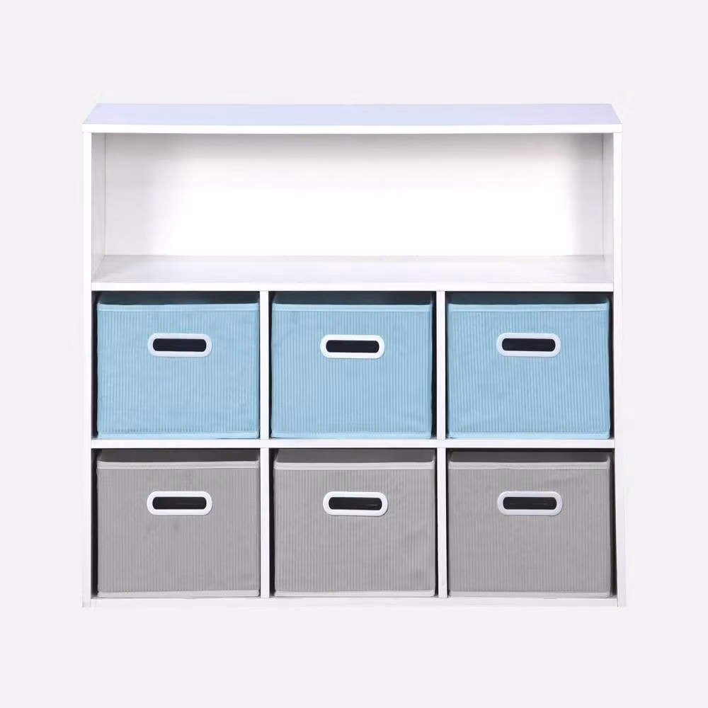 sweeek Storage Unit with 6 Velvet Baskets in Blue and Grey, W/D/H: 70.0 x 29.5 x 29.5 cm – 2