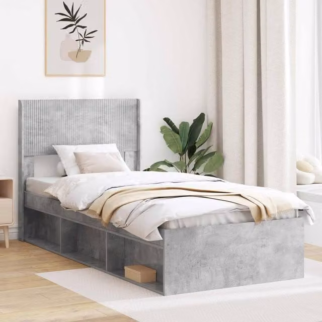 Berkfield Home Modern Bed Frame with Headboard and Side Compartment Storage in Grey