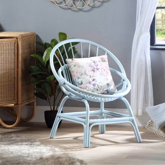 Desser Boho Rattan Moon Bowl Chair in Blue or Pink
