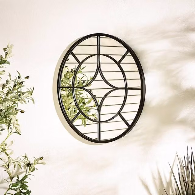 FurnitureboxUK Compass Black Medium Round Window Garden Mirror, Diameter: 60 cm – 1