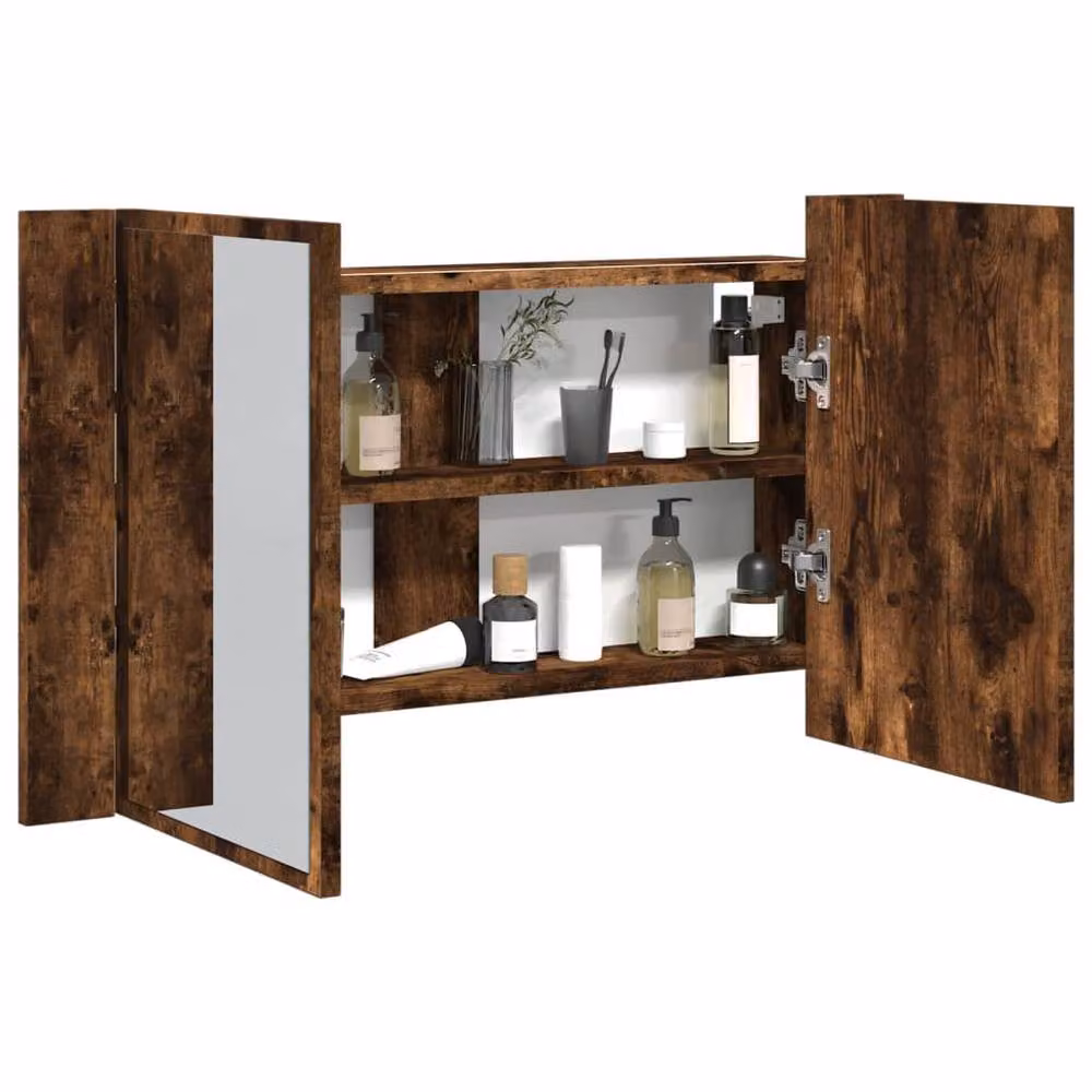 Berkfield Home LED Bathroom Mirror Cabinet in Smoked Oak Brown, W/D/H: 80 x 12 x 45 cm – 2
