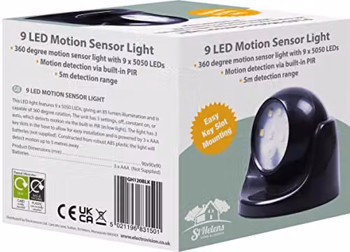 St Helens Home & Garden Modern Black LED Motion Sensor Light – 3