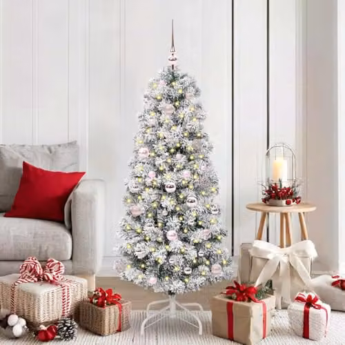 vidaXL Artificial Hinged Christmas Tree in Green and White, Height: 150 cm – 2