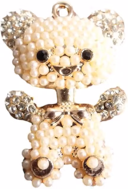 Syntego Elegant Rose Gold Teddy Bear Charm with Pearl, Diamante and Hanging Ring