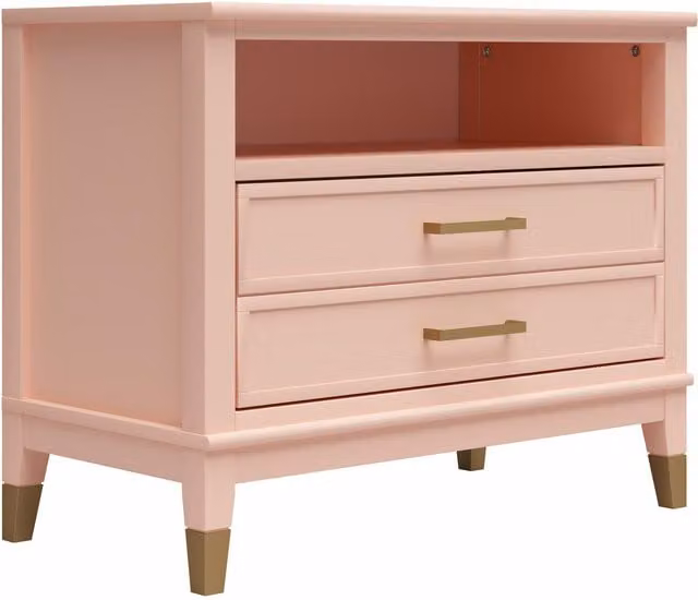 Westerleigh Wide Nightstand in Pale Pink with Gold and Bronze Accents