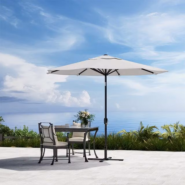 Komore 3m Rotating Garden Parasol Sunshade with Foldable Cross Base in Light Grey