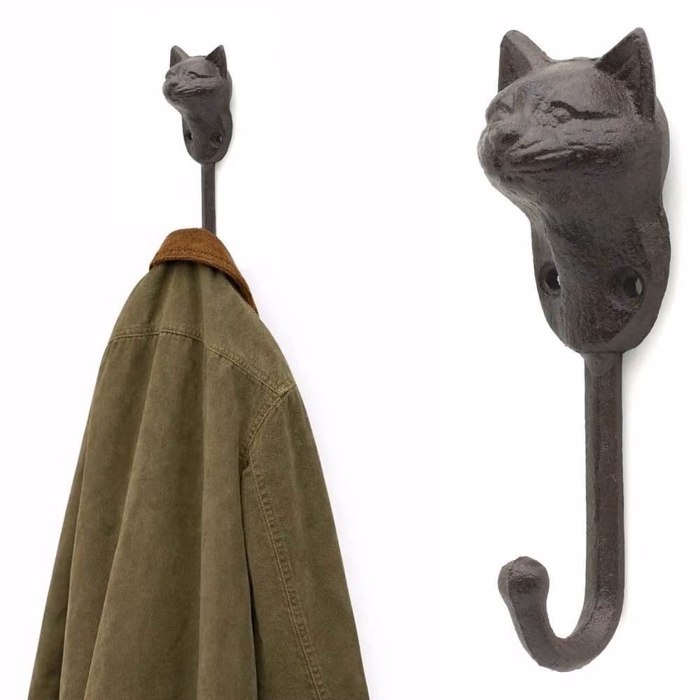 PAWNORA Black Metal Wall Mounted Single Coat Hooks – 3