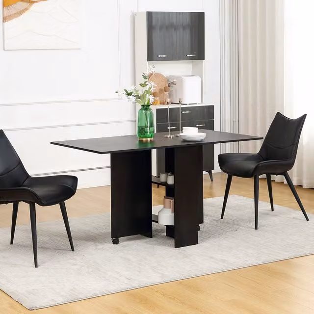 HOMCOM Black Rolling Drop Leaf Kitchen and Dining Table with Castors