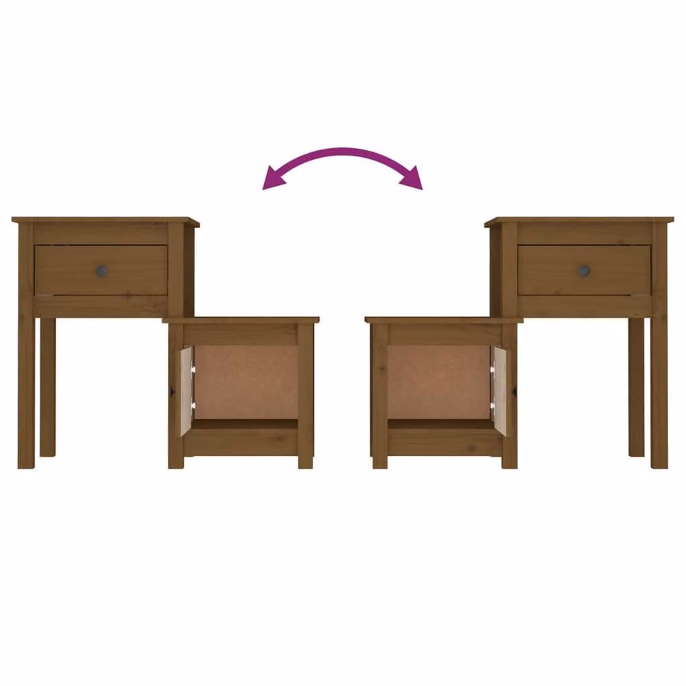 Berkfield Home Set of 2 Rustic Solid Wood Pine Bedside Cabinets in Honey Brown, W/D/H: 79.5 x 38 x 65.5 cm – 4