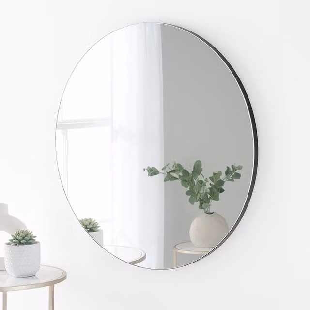 Yearn Minimalist Round Black Wall Mirror, Diameter: 50 cm