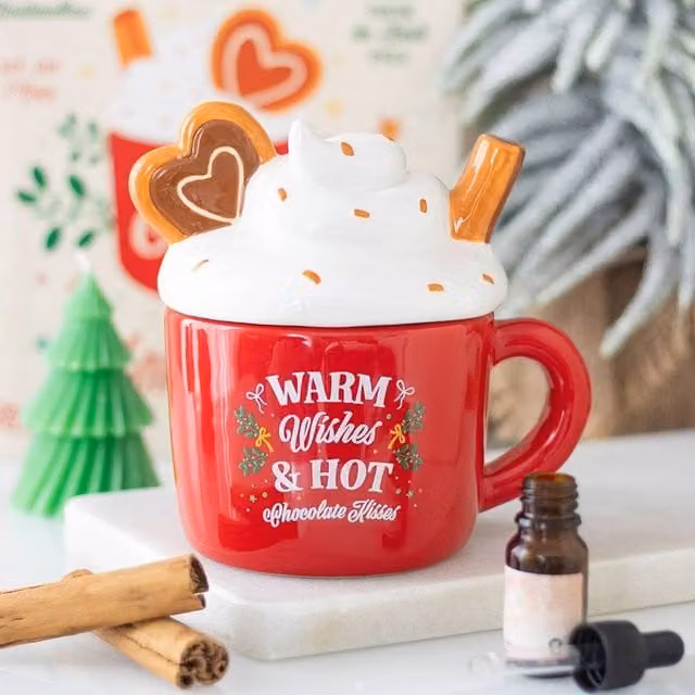 Uniqueful Ceramic Hot Chocolate Mug Shaped Oil Burner in Red