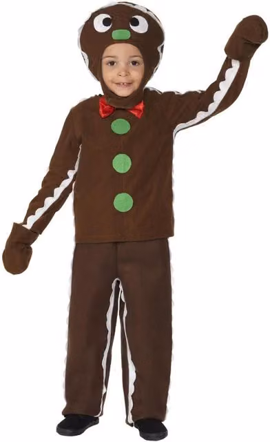 Smiffys Gingerbread Man Christmas Costume Set for Children, Brown, Age 4-6 Years