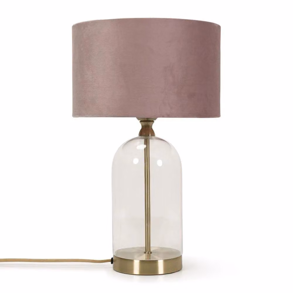 ValueLights Jessy Gold Glass and Metal Table Lamp with Pink Velvet Shade – 2