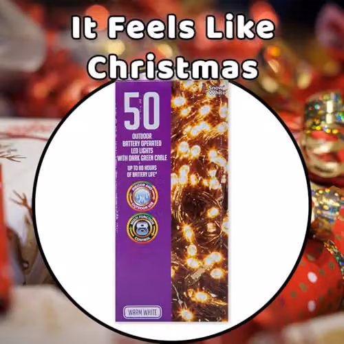 VFM e-Store Warm White Christmas String Lights with 50 Bulbs and White Cable – 7