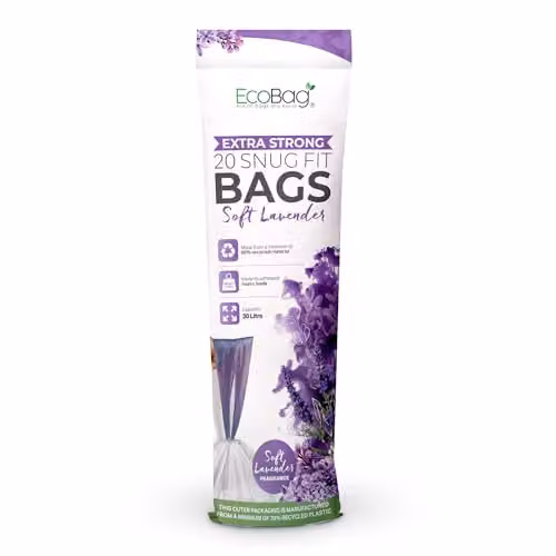 EcoBag Lavender Scented Heavy Duty Kitchen Drawstring Bin Liners, 30L, Pack of 20, W: 46.5 cm, H: 75 cm – 1