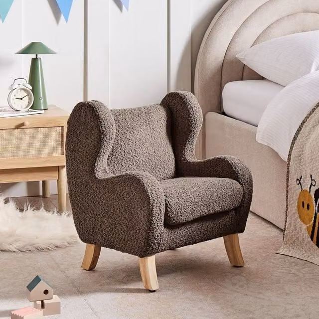 Wyld and Coco Brown Bouclé Kids Armchair with Armrests – 1