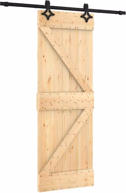 Berkfield Home Modern Sliding Door with Hardware Set in Natural Pine Wood, W: 70 cm, H: 210 cm