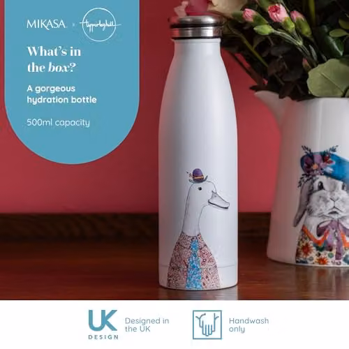Mikasa Tipperleyhill Vacuum Insulated Stainless Steel Water Bottle with Duck Illustration, White and Multicolour, 500ml – 2