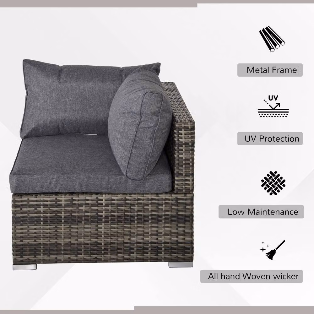 ERGOVEXA L-Shape Outdoor PE Rattan Corner Sofa in Grey with Upholstered Cushions and Metal Frame – 5
