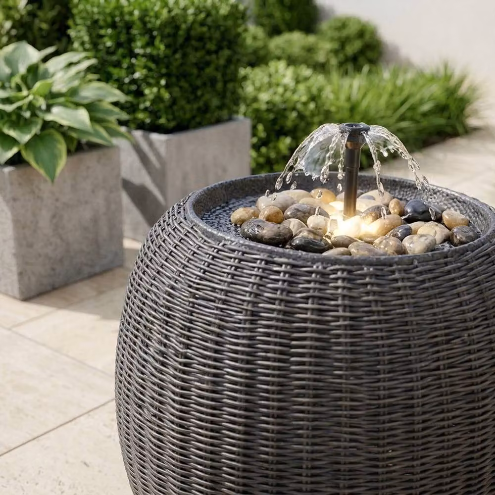 Garden Greatness WaterWeave Rattan Bowl Solar Water Feature in Dark Grey, W/D/H: 40 x 40 x 43 cm – 2