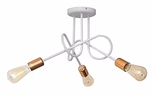 Netlighting Oxford Multi Arm Semi Flush Ceiling Light in White and Copper, Diameter: 50 cm