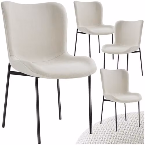 tectake Set of 4 Scandinavian Style Dining Chairs in White and Black with Fabric Upholstery and Metal Legs – 1
