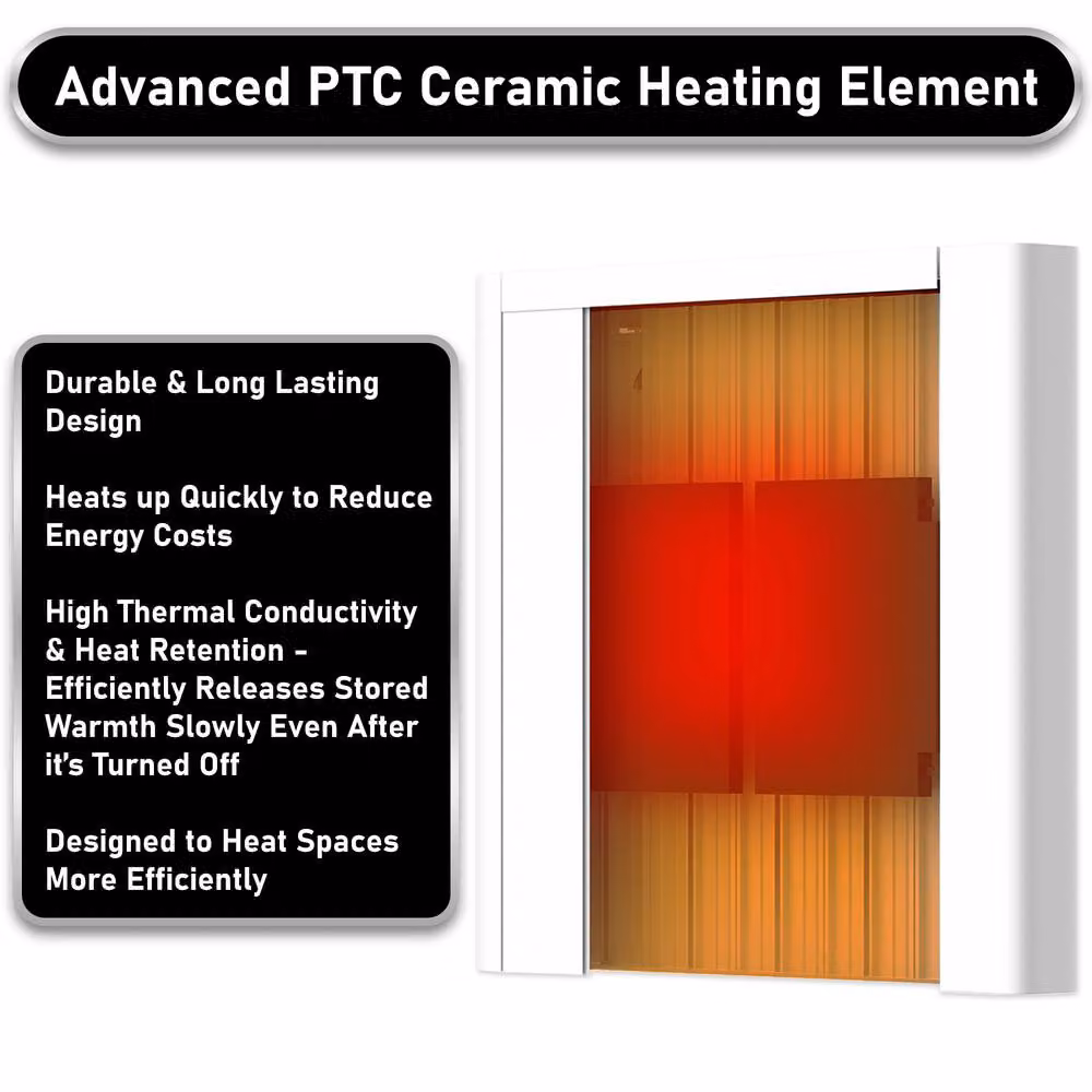MYLEK 1.5kW Ceramic Electric Panel Heater with WiFi App Control and Triac Thermostat in White – 2