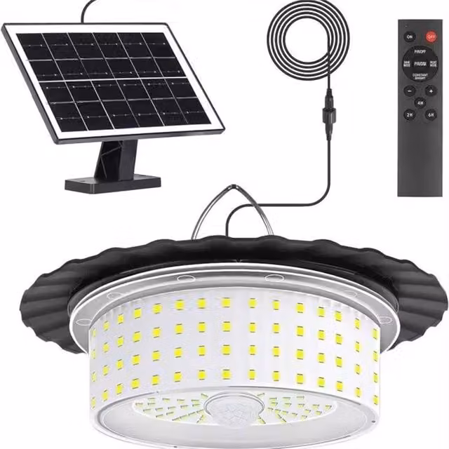 VOGREX Solar Pendant Light in Black with 1000LM Brightness, IP65 Waterproof Rating and Remote Control