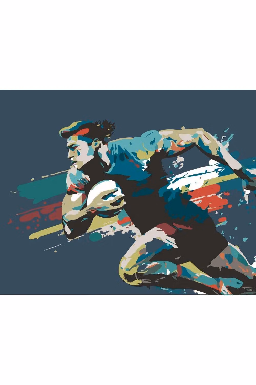 Origin Murals Rugby Player Graphic Style Wall Mural in Blue, W: 350 cm x H: 280 cm – 2