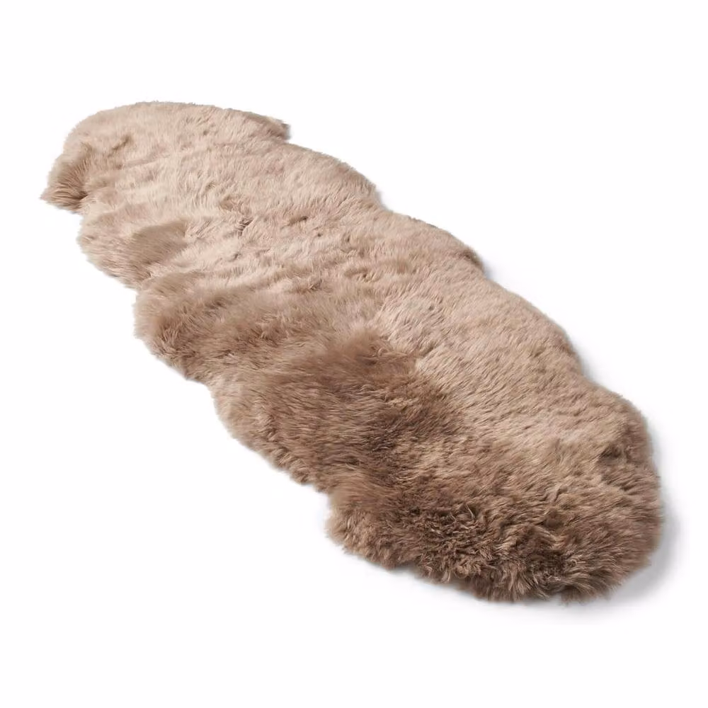 Infinity Leather Large Natural Wool and Real Sheepskin Rug in Taupe, W: 180 cm, D: 60 cm – 2