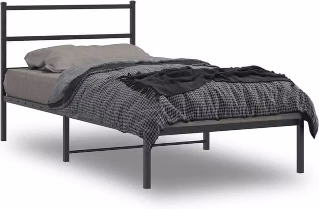 Berkfield Home Metal Bed Frame with Headboard, Black, W/D/H: 100 x 200 cm