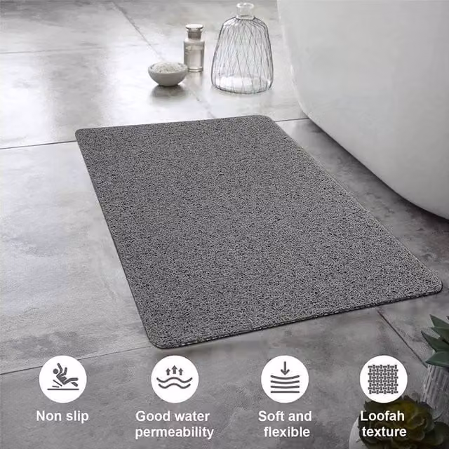 FORGEVIO Non-Slip and Anti-Mould PVC Bath Mat, Grey, W: 40 cm, D: 60 cm – 1