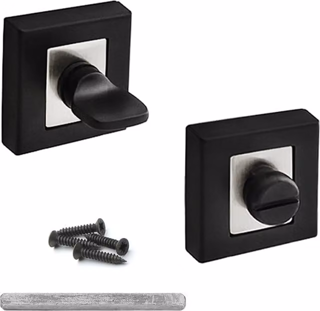 DecorAndDecor Square Bathroom Thumb Turn and Release in Matt Black and Silver Duo Finish