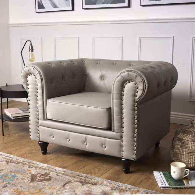 Bravich LTD Grey Faux Leather Chesterfield Button-Tufted 1 Seater Armchair