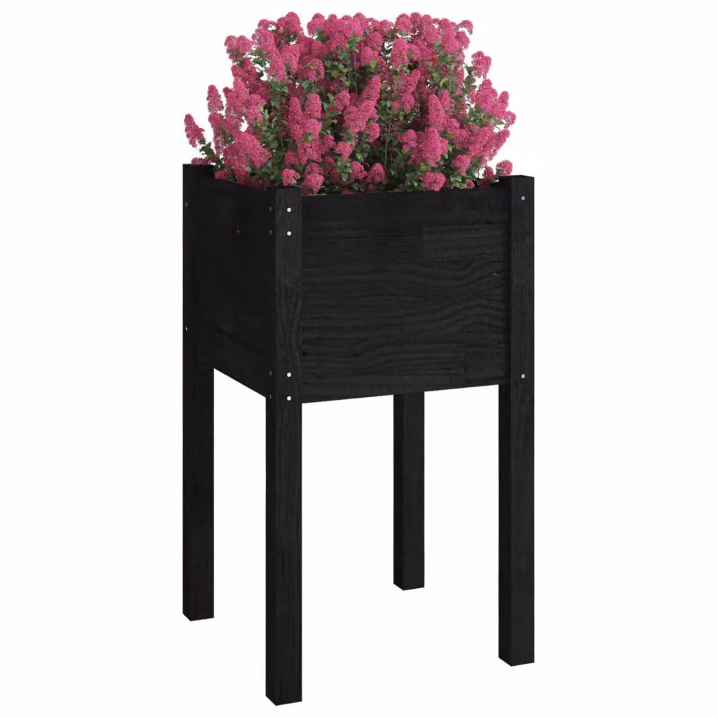 Berkfield Set of 2 Black Solid Pinewood Ornamental Garden Planters, W/D/H: 40 x 40 x 70 cm – 3