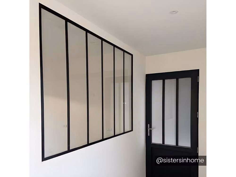 Vente-unique Powder-Coated Aluminium and Glass Partition, Black, W: 180 cm, H: 130 cm – 3