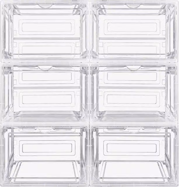 KORVIXA 6-Piece Stackable Clear Shoe Storage Boxes