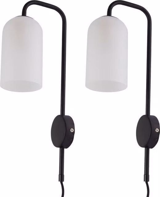 First Choice Lighting Victoria Set of 2 Black Plug-in Wall Lights with Transparent Glass Shades