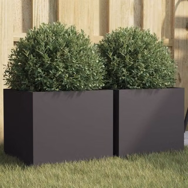 Berkfield Home Steel Planter Tub, 2 Pieces, Black, W: 32 cm, D: 30 cm, H: 29 cm