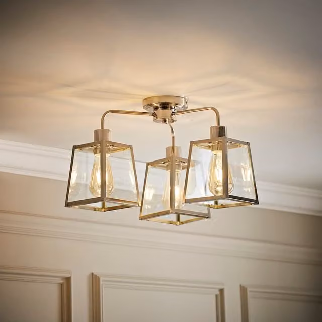 ValueLights Susie 3 Arm Glass Lantern Ceiling Light in Chrome