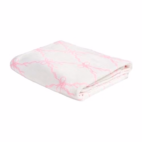 OHS Flannel Fleece Bow Print Throw Blanket in White and Pink, W/D/H: 125 x 150 cm – 1