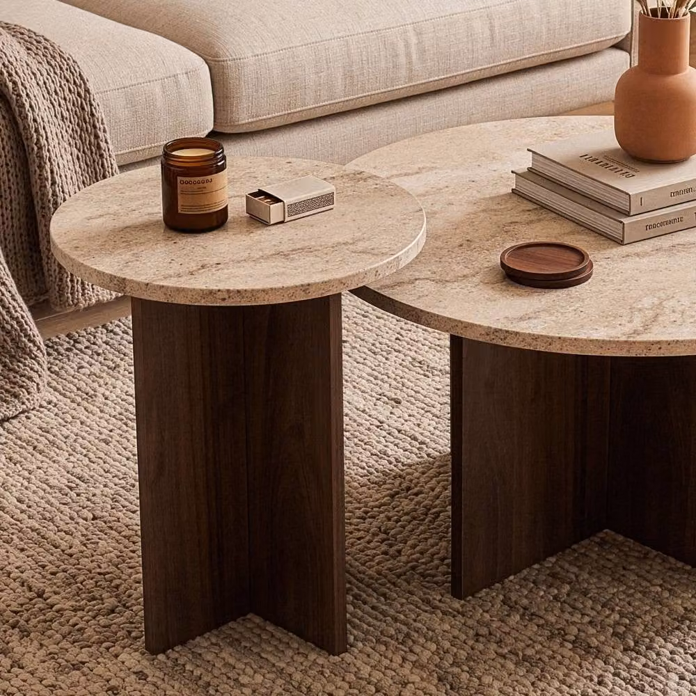 CALICOSY TILIA Set of 2 Round Coffee Tables in Walnut – 2