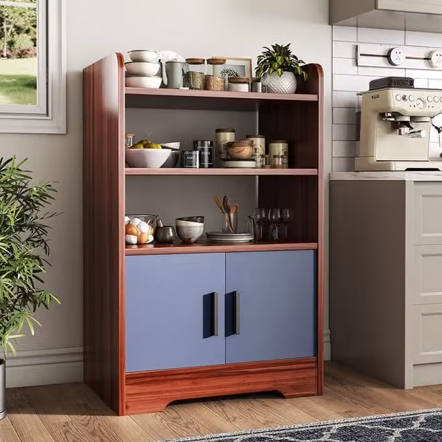 Livingandhome Brown Freestanding Kitchen Base Unit with Hinged Double Doors and Internal Shelves
