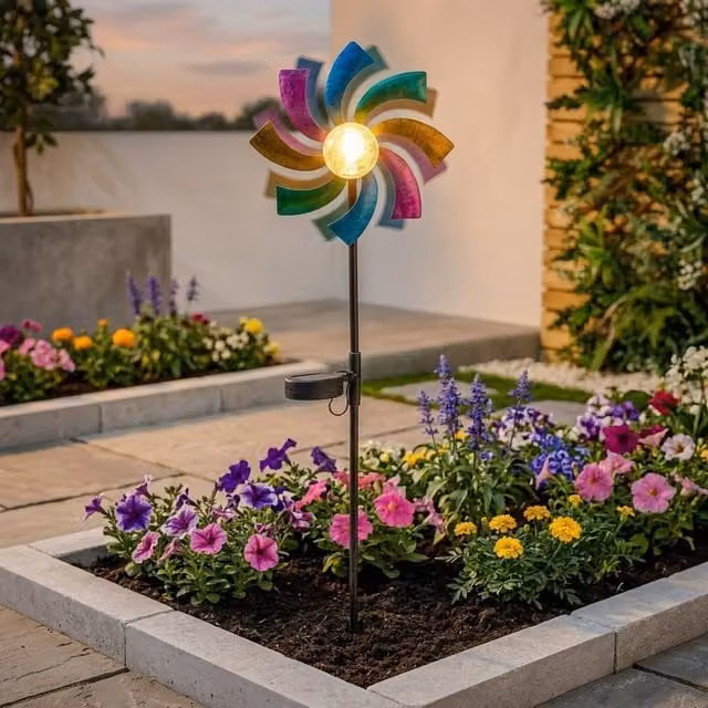 Garden Greatness Lunaria Solar Wind Spinner Stake Light in Multicolour